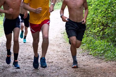 High School Boys Cross Country Runners Running On A Path Stock Image