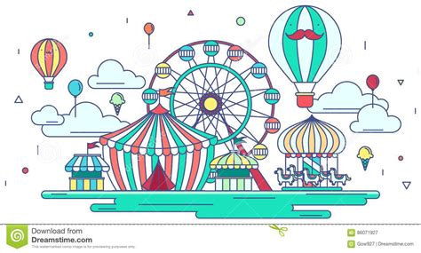 Flat Line Amusement Park Or Theme Park Graphic Design