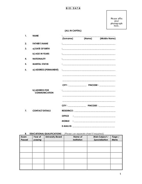 10 biodata form free download. What is the format of biodata | Meritnation.com