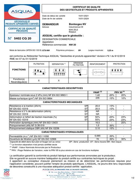 Asqual Certificate Nw 20 Pdf Ingénierie Civile Génie Du Bâtiment