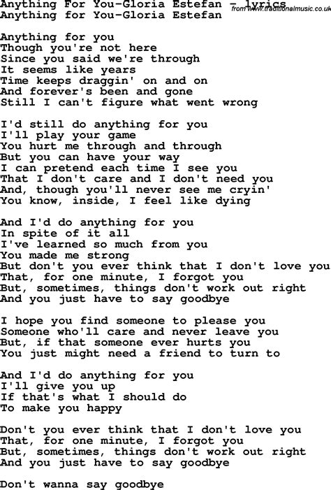 Love Song Lyrics for:Anything For You-Gloria Estefan