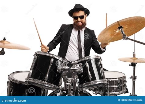 Man In A Suit Playing Drums Stock Image Image Of Band Music 168854253