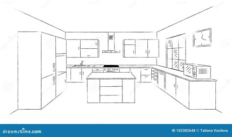 Kitchen Sketch 3d Stock Vector Illustration Of Drafting 102382648