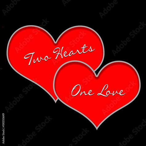 Two Red Hearts On Black Background With Text Two Hearts One Love