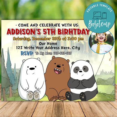 Cartoon network malaysia we bare bears full episode. Printable We Bare Bears Birthday Invitation With Photo DIY ...