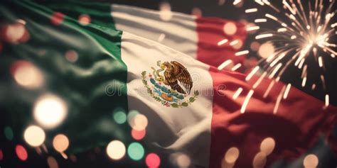 Vibrant Scene Celebrating Mexican Independence Day With Lights And Flag