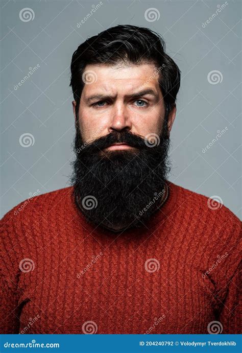 Confident Man Has Beard And Mustache Looks Seriously Isolated