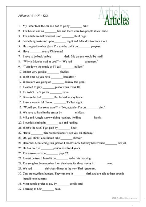 Articles 1 English Grammar Worksheets Learn English Articles