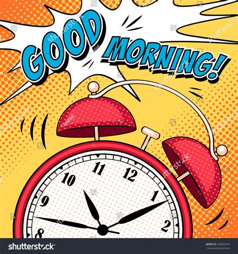 Vector Good Morning Illustration With Red Alarm Clock Ringing For Wake
