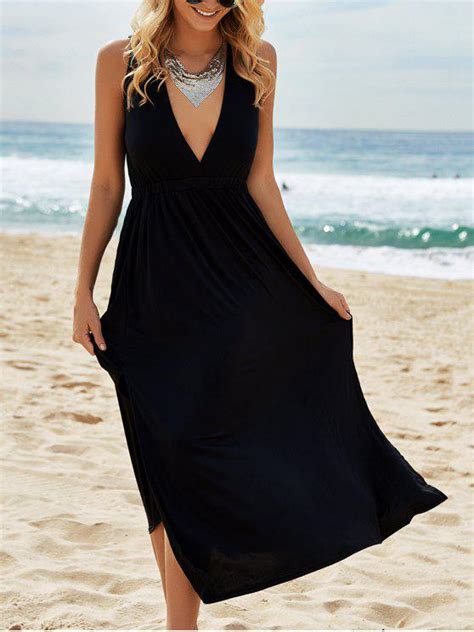 2018 Plunging Neck Low Cut Backless Sleeveless Dress In Black S Zaful