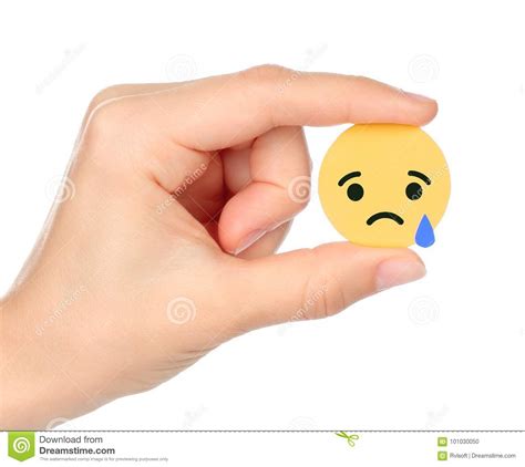 Hand Holds Facebook Sad Empathetic Emoji Reaction Editorial Image