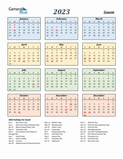 2023 Guam Calendar With Holidays