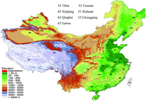 Topographic Map Of Mainland China The Compiled Data Were Used To
