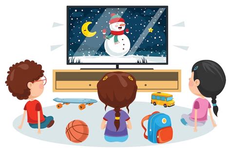 Children Watching Television In A Room Premium Vector