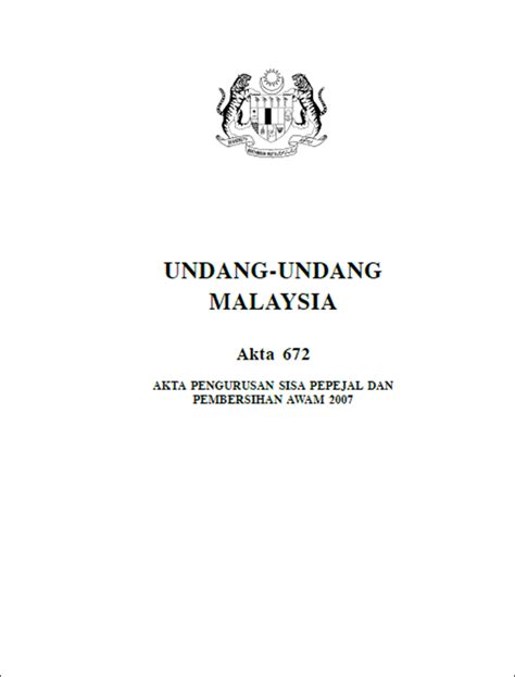 Jabatan pengurusan sisa pepejal negara adalah merupakan jabatan di bawah kementerian perumahan dan kerajaan tempatan malaysia. OSH The Journey: Series of Waste Understanding. C1 Akta ...