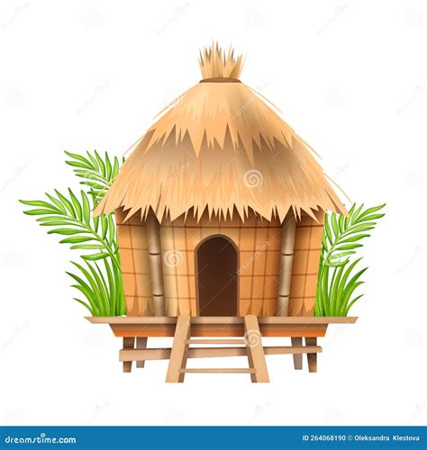 Nipa Hut Summer Isolated Coloring Page For Kids Vector Illustration