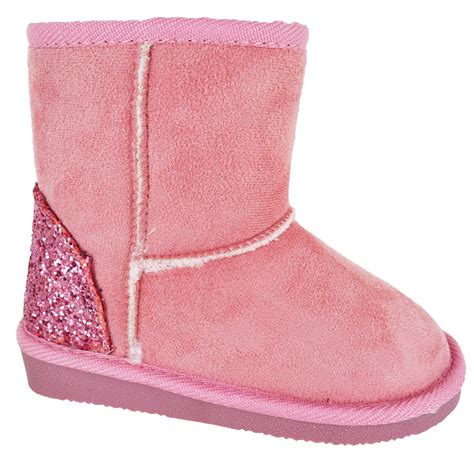 New Kids Girls Warm Faux Fur Lined Snugg Winter Glitter Infants Boots