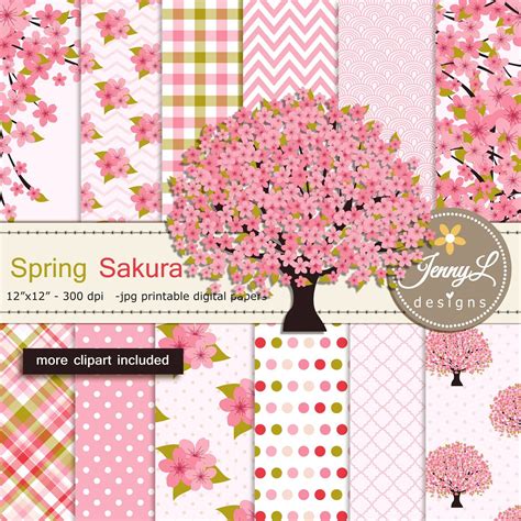 spring cherry blossoms digital paper and clipart japanese etsy digital background paper