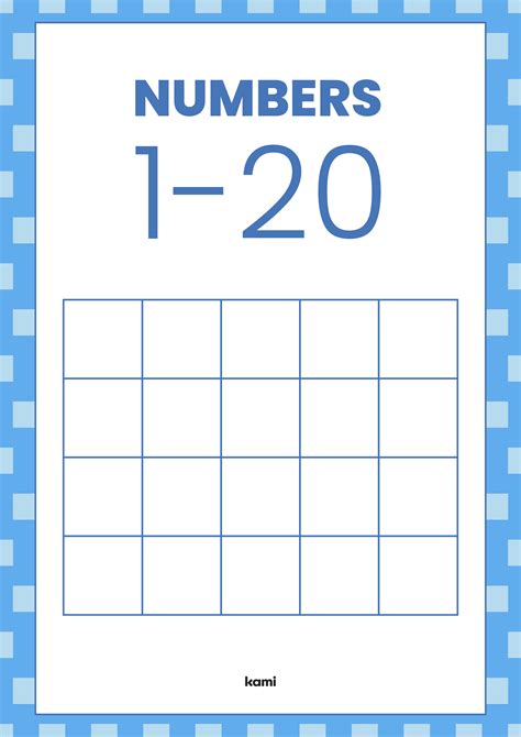 Number Chart 1 20 Blank For Teachers Perfect For Grades 1st 2nd