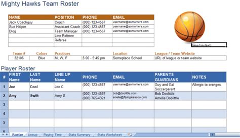 Basketball Roster Excel Template For Free