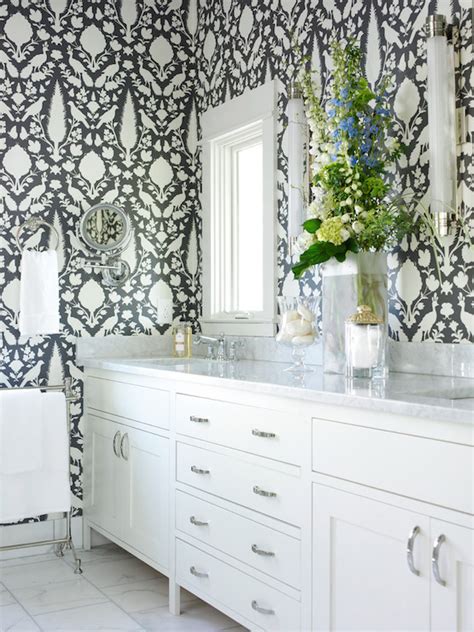 Gray Master Bathroom Wallpaper Transitional Bathroom