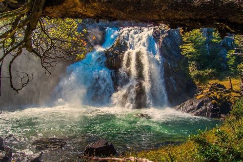Landscape Nature Waterfall Forest Grass River Pond Trees Patagonia Chile Wallpapers Hd