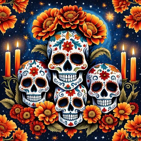 Premium Ai Image Illustration Of Colorfully Decorated Day Of The Dead