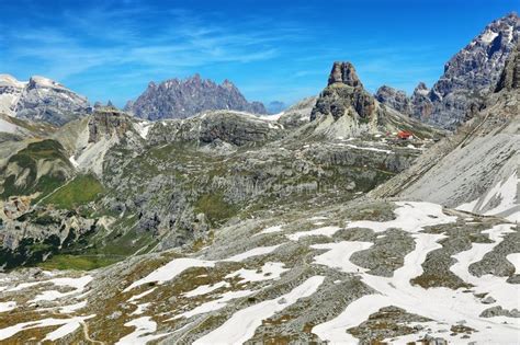 Rifugio Auronzo And Dolomites Mountains In National Park Tre Cime Di