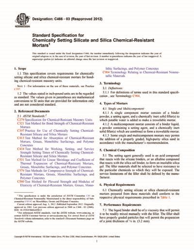 Astm C Standard Specification For Chemically Setting