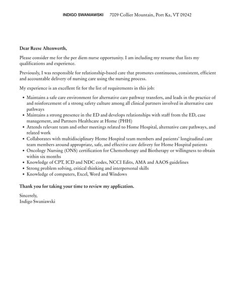 Per Diem Nurse Cover Letter | Velvet Jobs