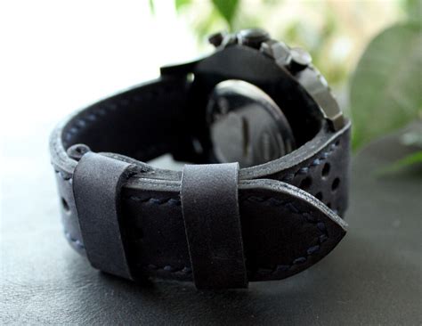 Genuine Leather Watch Strap Dark Blue Leather Watch Band Etsy