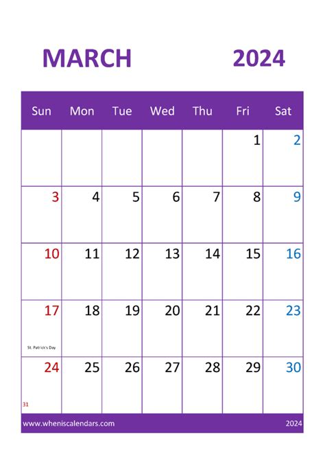 2024 March Month Calendar Printable M34331