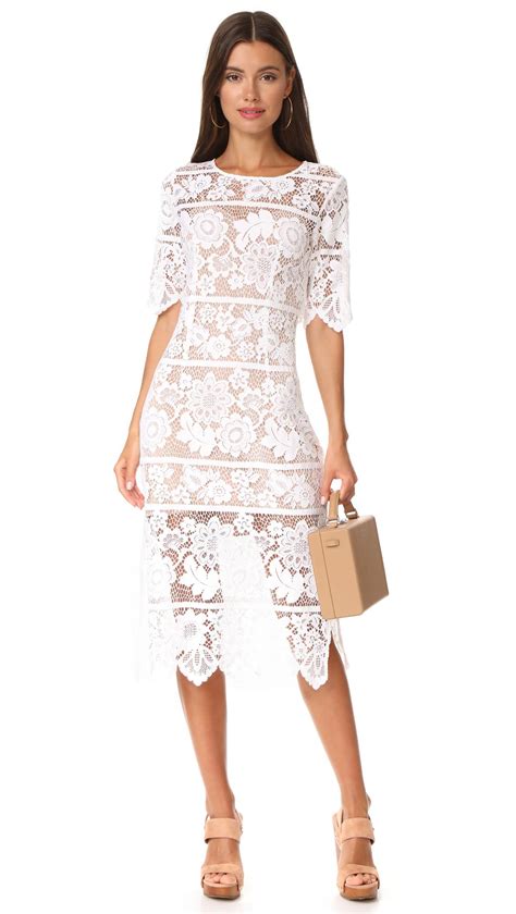 Lyst For Love And Lemons Lace Midi Dress With High Slit In White