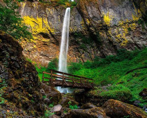 Fondos De Pantalla Elowah Falls Cascada Puente Rocks Moss Oregon