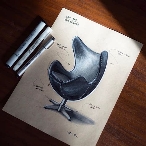 Industrial Design Sketch Of Arne Jacobsens Egg Chair Drawn With Copic