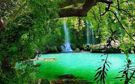 The Kurşunlu Waterfall With Turquoise Green Water Forest