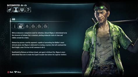 For each area of arkham asylum, the riddler has placed many riddles and trophies. Image - Batman Arkham Knight Character Bios Riddler.jpg | Batman Wiki | FANDOM powered by Wikia