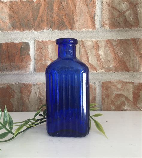 Antique Cobalt Blue Glass Poison Bottle With Ribbed Design 2 Etsy In 2021 Blue Glass Blue