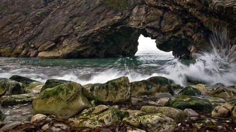 Nature Sea Water Water Drops Waves Rock Stones