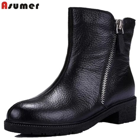 Genuine Leather High Quality Side Zipper Soft Leather Ankle Boots Punk Casual Fashion Black