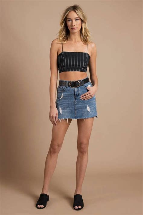 Marjorie Thin Strap Crop Top In Black Girls Crop Tops Mini Skirt Fashion Crop Top Outfits