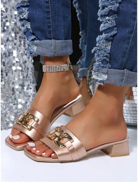 Buy Shein Chain Decor Chunky Heeled Sandal Mules Online Topofstyle