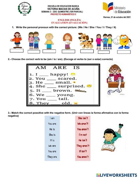 verbo to be y oraciones negativas en inglés worksheet live worksheets