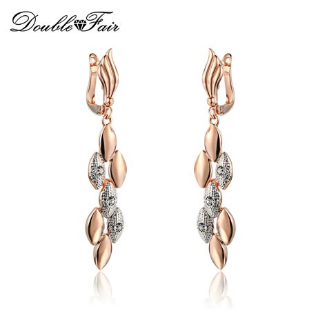 Cubic Zirconia Dropdangle Earrings Rose Gold Color Crystal Cz Stone Fashion Brand Retro Jewelry