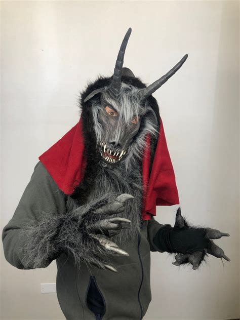 Demon Goat Costume Kit Demon Devil Satyr Krampus Latex Face Mask