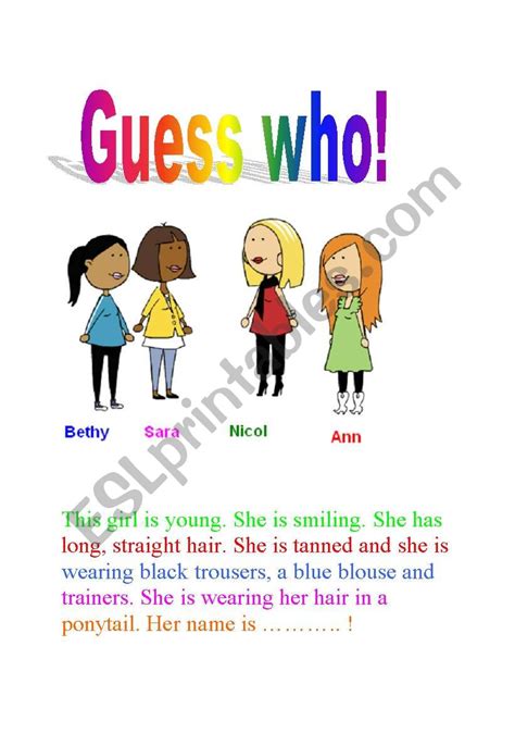 Guess Who Esl Worksheet By Arielka