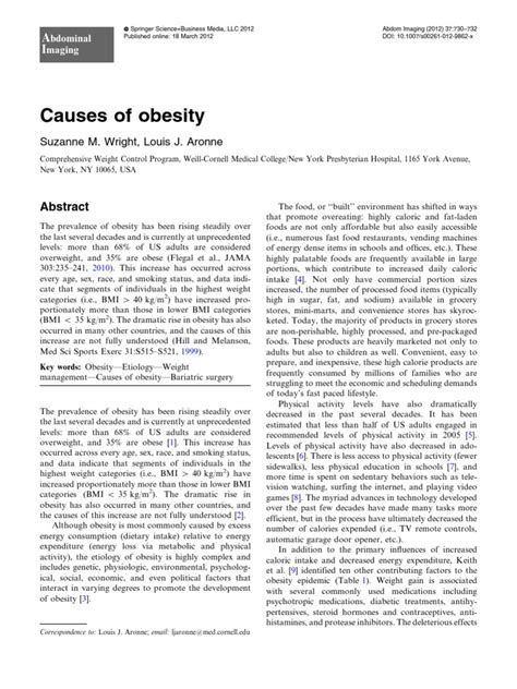 Causes Of Obesity Suzanne M Wright Louis J Aronne Pdf Obesity