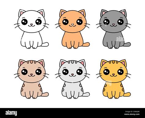 Set Of Cute Kitten Cat Clipart Funny Cartoon Illustration Digital