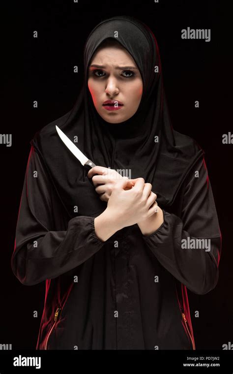 Portrait Of Beautiful Desperate Scared Frightened Young Muslim Woman