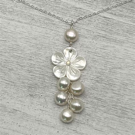 Mother Of Pearl Plumeria Necklace Freshwater Pearl Frangipani Etsy